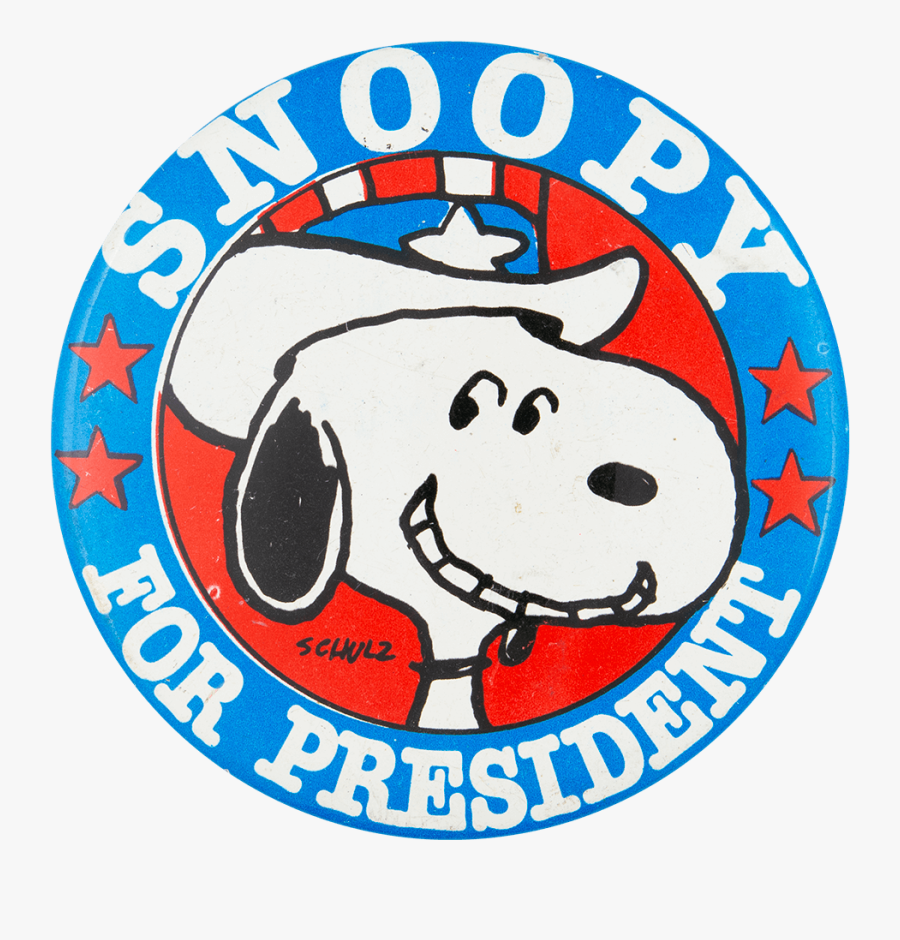 Snoopy For President With Hat Entertainment Button - Snoopy For President, Transparent Clipart