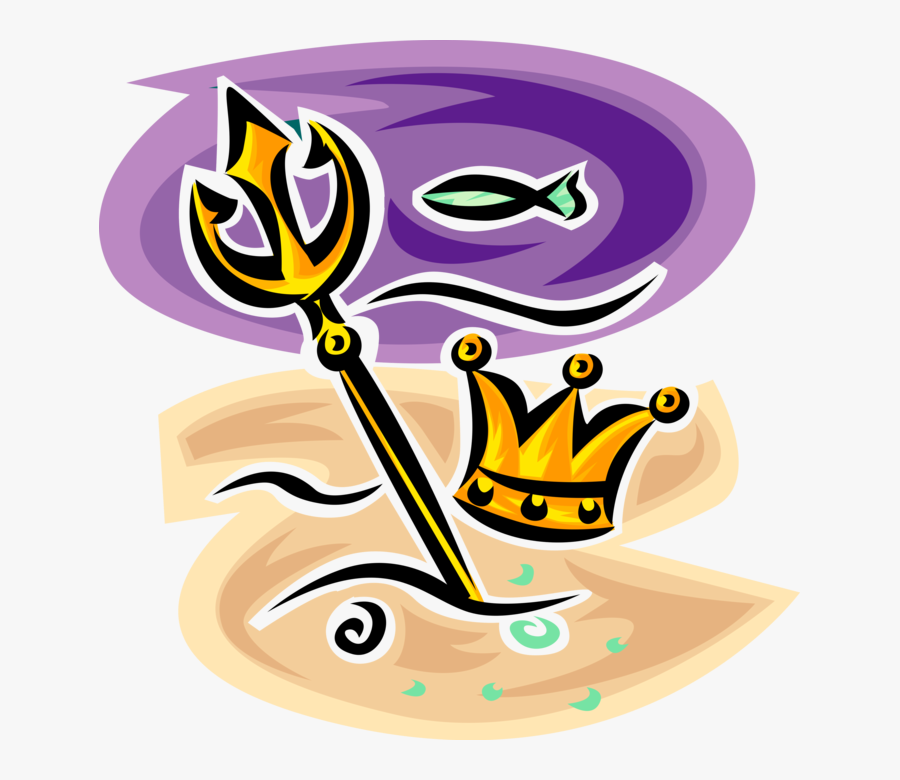 Vector Illustration Of Trident Of Poseidon Three-pronged - Poseidon Trident And Crown, Transparent Clipart