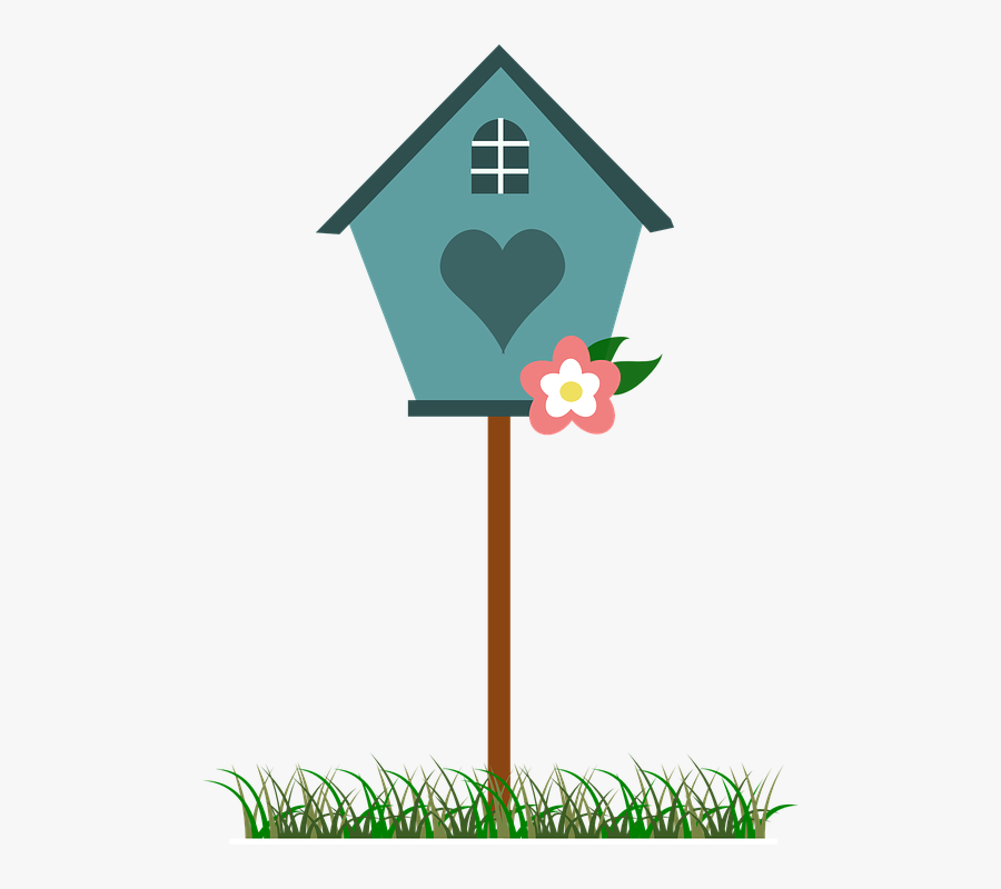 Birdhouse, Bird, House, Blue, Flower, Spring, Grass - Birdhouse Clip Art, Transparent Clipart