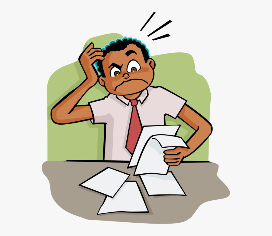 Vector Illustration Of Office Worker Checking Paperwork - Büroangestellter Clipart, Transparent Clipart