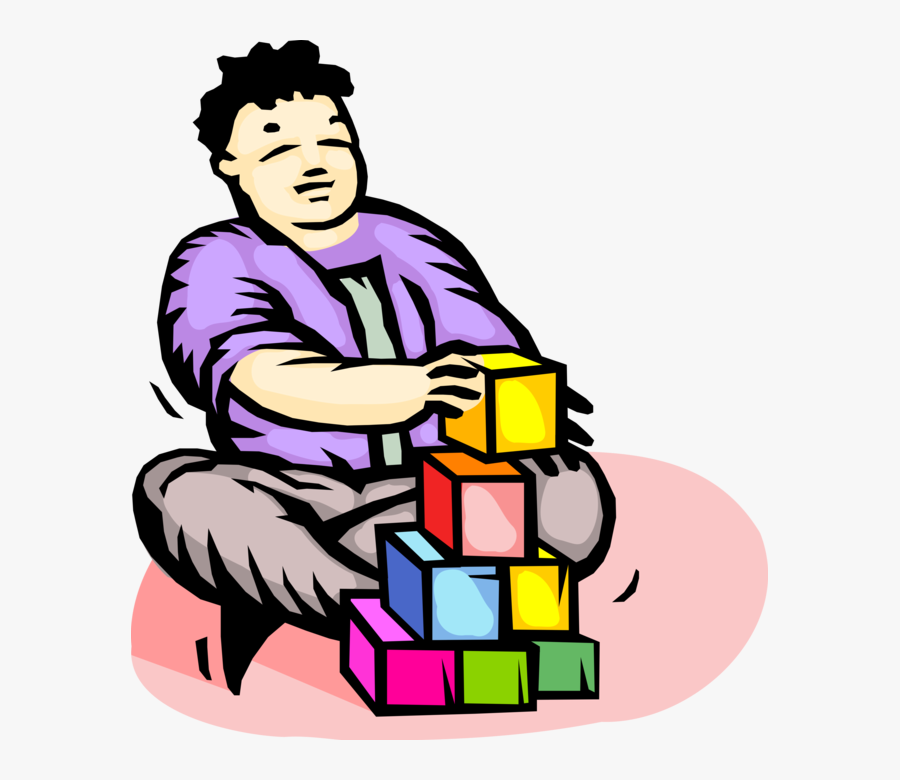 Vector Illustration Of Child Plays With Building Blocks, Transparent Clipart
