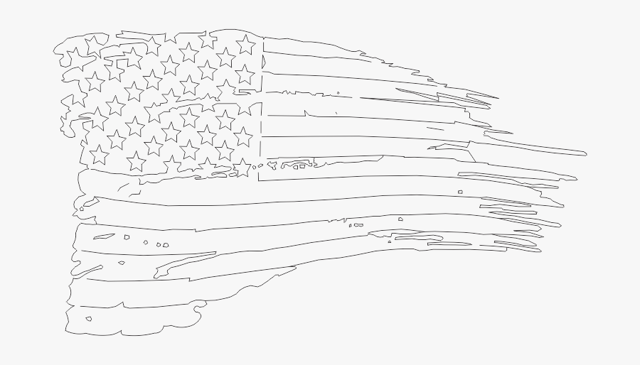 Transparent America Outline Clipart - Tattered American Flag Line Art, Transparent Clipart