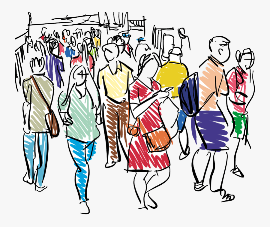 A Woman Texting In A Street That Full Of People - Crowd Walking Cartoon Png, Transparent Clipart