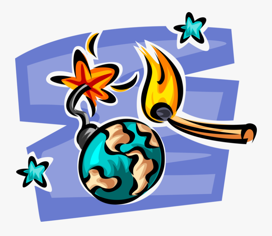 Vector Illustration Of Planet Earth Globe As Time Bomb, Transparent Clipart