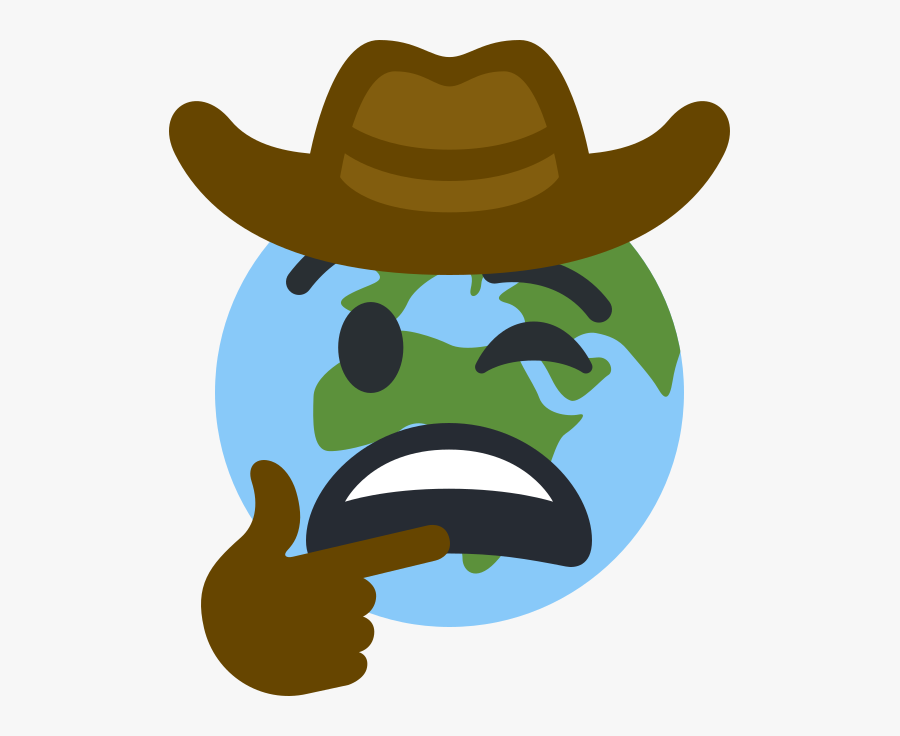 Planet Earth Emoji With Weary Mouth Winking Wearing - Cowboy Hand Emoji, Transparent Clipart