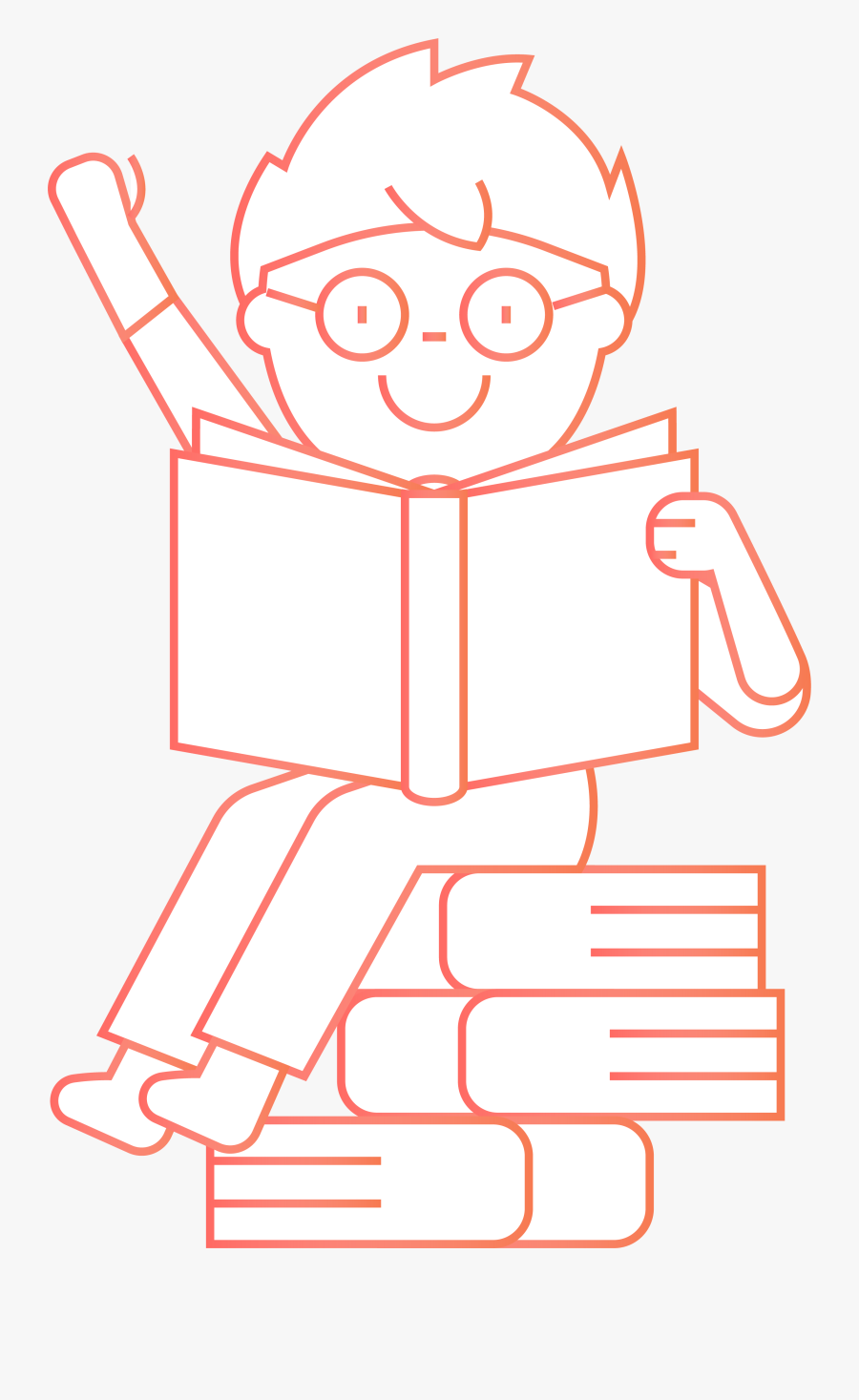 Child Reading While Sitting On A Stack Of Books - Cartoon, Transparent Clipart