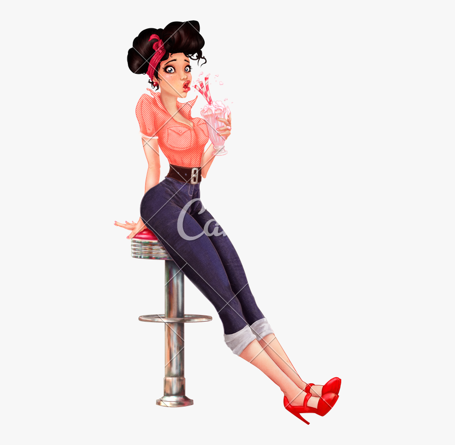 S Girl With Milkshake Photos By - Pin Up Girl Milkshake, Transparent Clipart