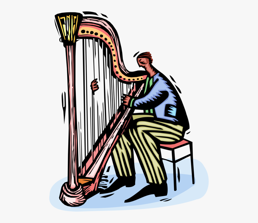 Vector Illustration Of Musician Plays Harp Stringed - Clip Art, Transparent Clipart