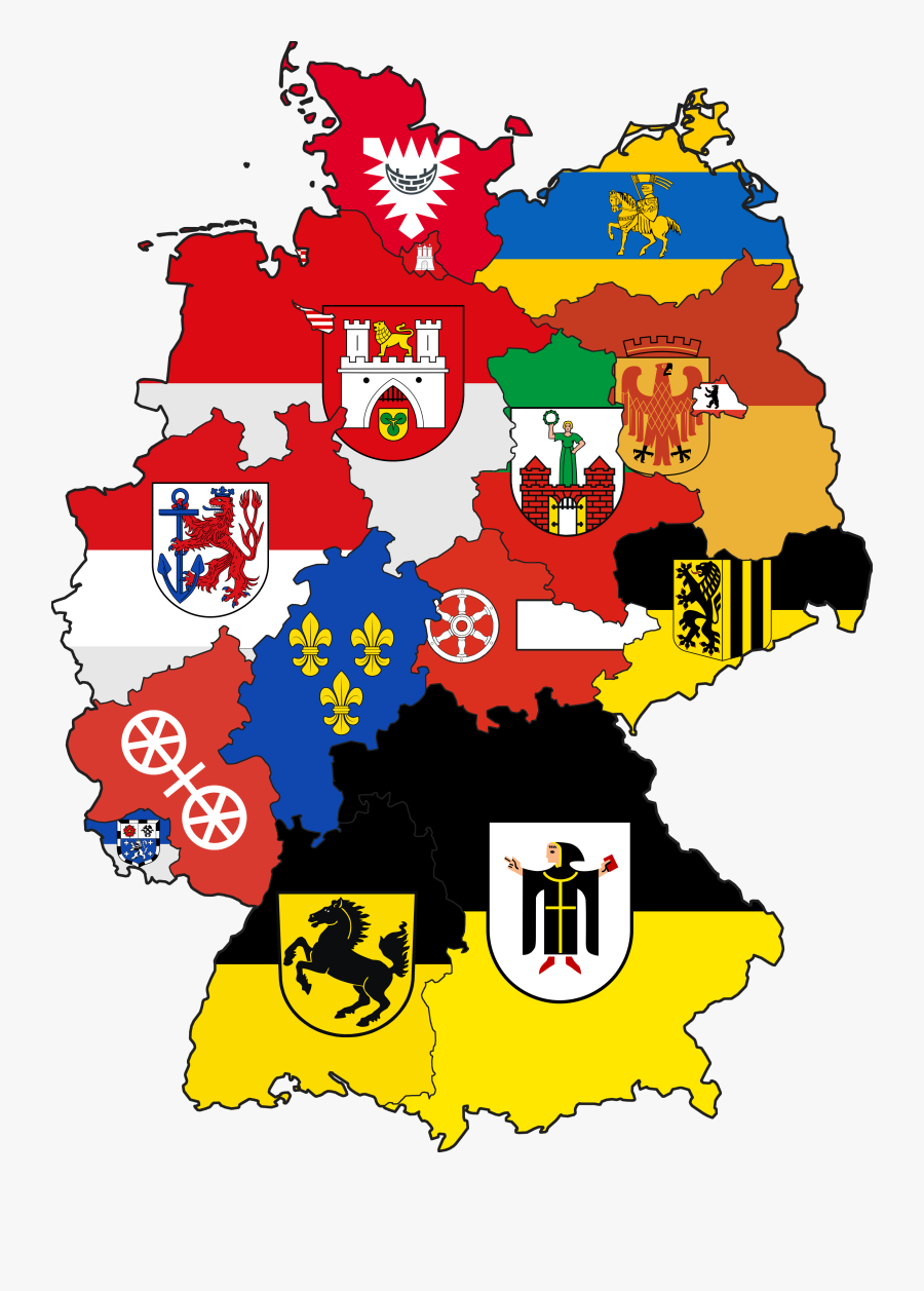 German States Map And Flags, Transparent Clipart
