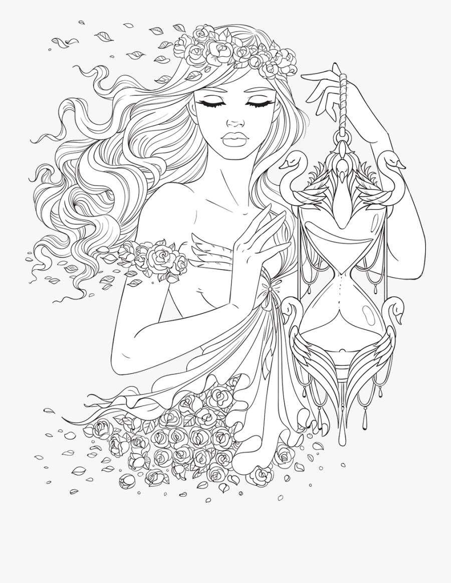 Clip Art Line Artsy Free Page - Woman Colouring Pages For Adults, Transparent Clipart