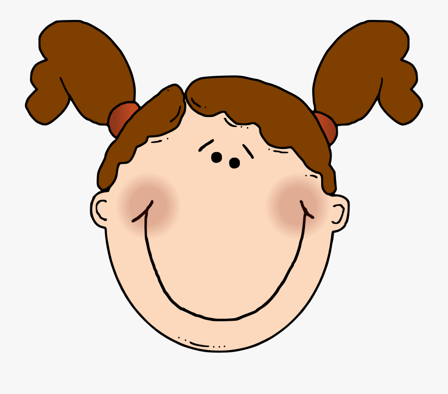 Girl, Brown, Hair, Pigtails, Female, Caucasian, Happy - Happy Girl Face Cartoon, Transparent Clipart