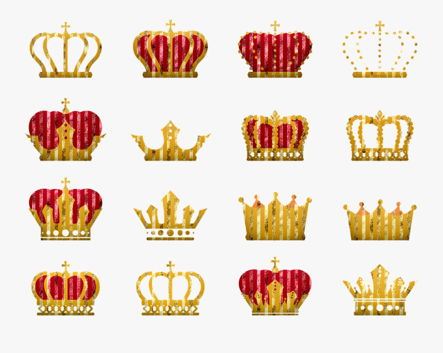 Crowns, King, Golden, Gold, Royal, Jewelry, Arms, Queen - Mahkota Raja, Transparent Clipart