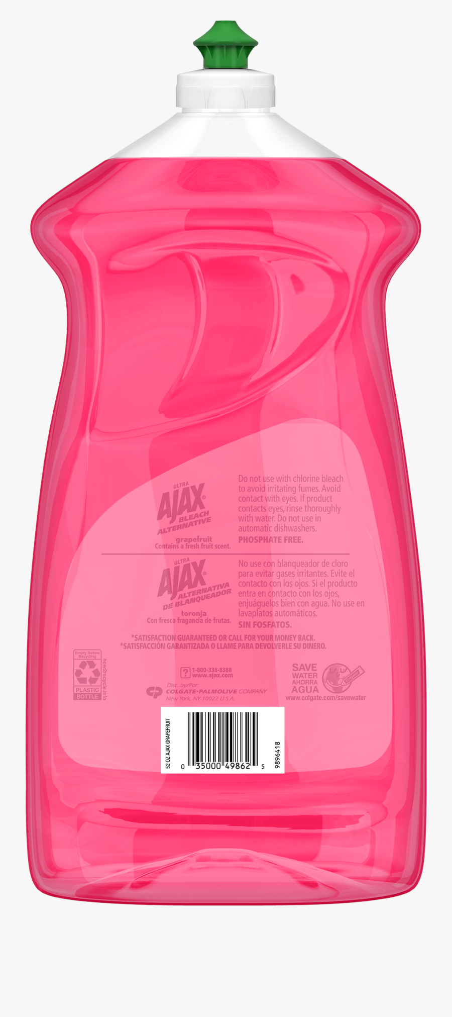 Ajax Ultra Triple Action Liquid Dish Soap, Bleach Alternative - Water Bottle, Transparent Clipart