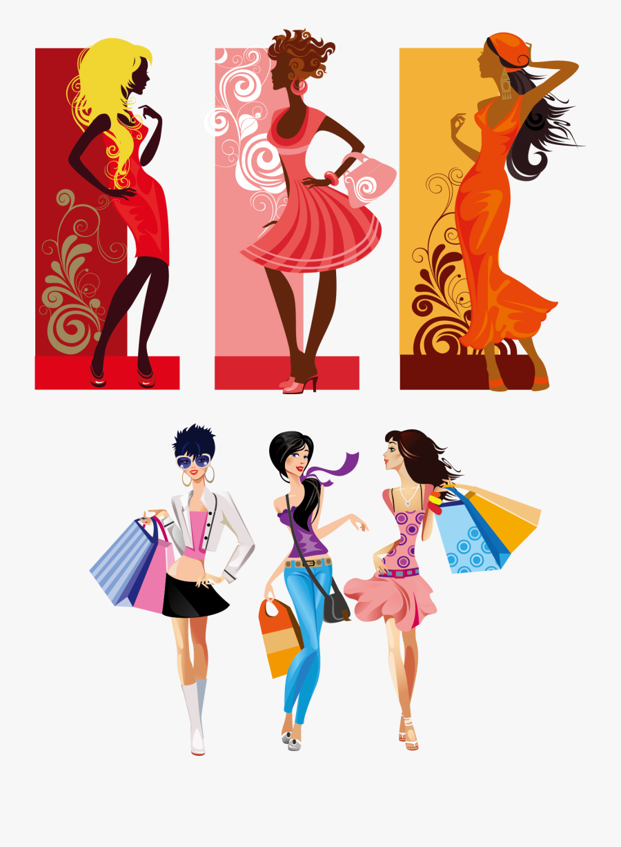 Clip Art Clipart Fashion - Shopping Girls Clipart, Transparent Clipart