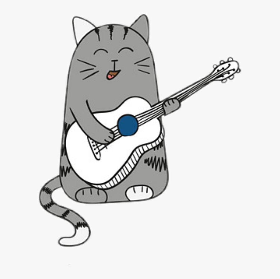 #cat #cartoon #guitar #sing #music #catsinging #funnycat - Cat With A Guitar Drawing, Transparent Clipart