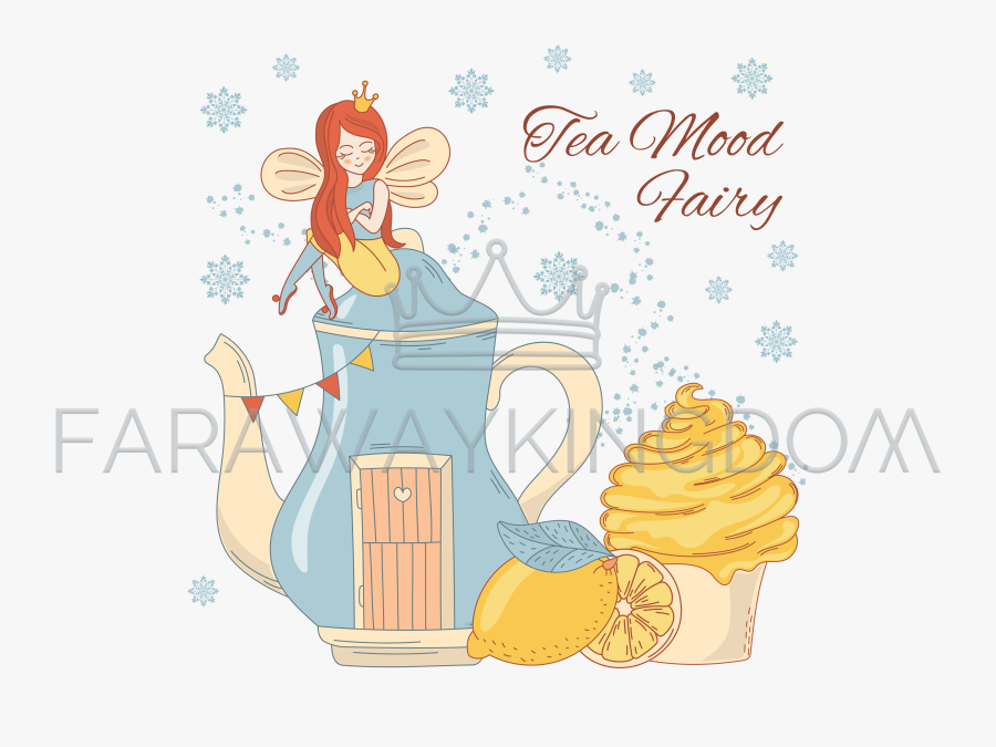Tea Mood Fairy Sweet Dessert Princess Vector Illustration - Fabric, Transparent Clipart