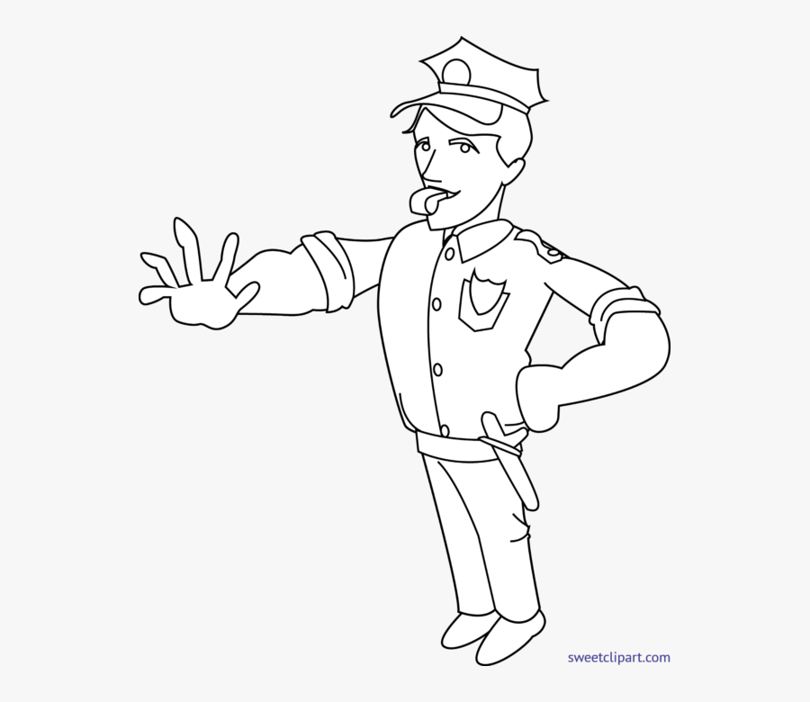 Police Officer Lineart Black And White - Clip Art, Transparent Clipart