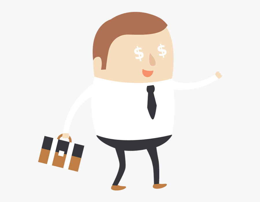 Businessman Greedy With Money Eyes - Thinking About Money Vector, Transparent Clipart