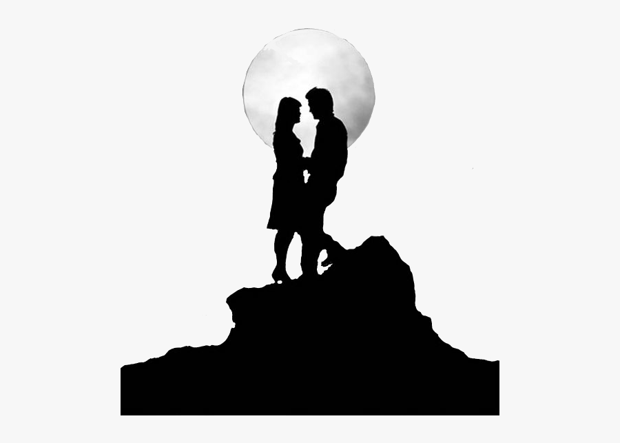 #couple #moon #love #silhouette #black #white #sky - Love It Black Shadow, Transparent Clipart