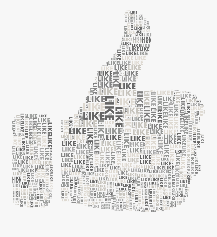 Thumbs Up Word Cloud Grayscale - Word Cloud Like, Transparent Clipart