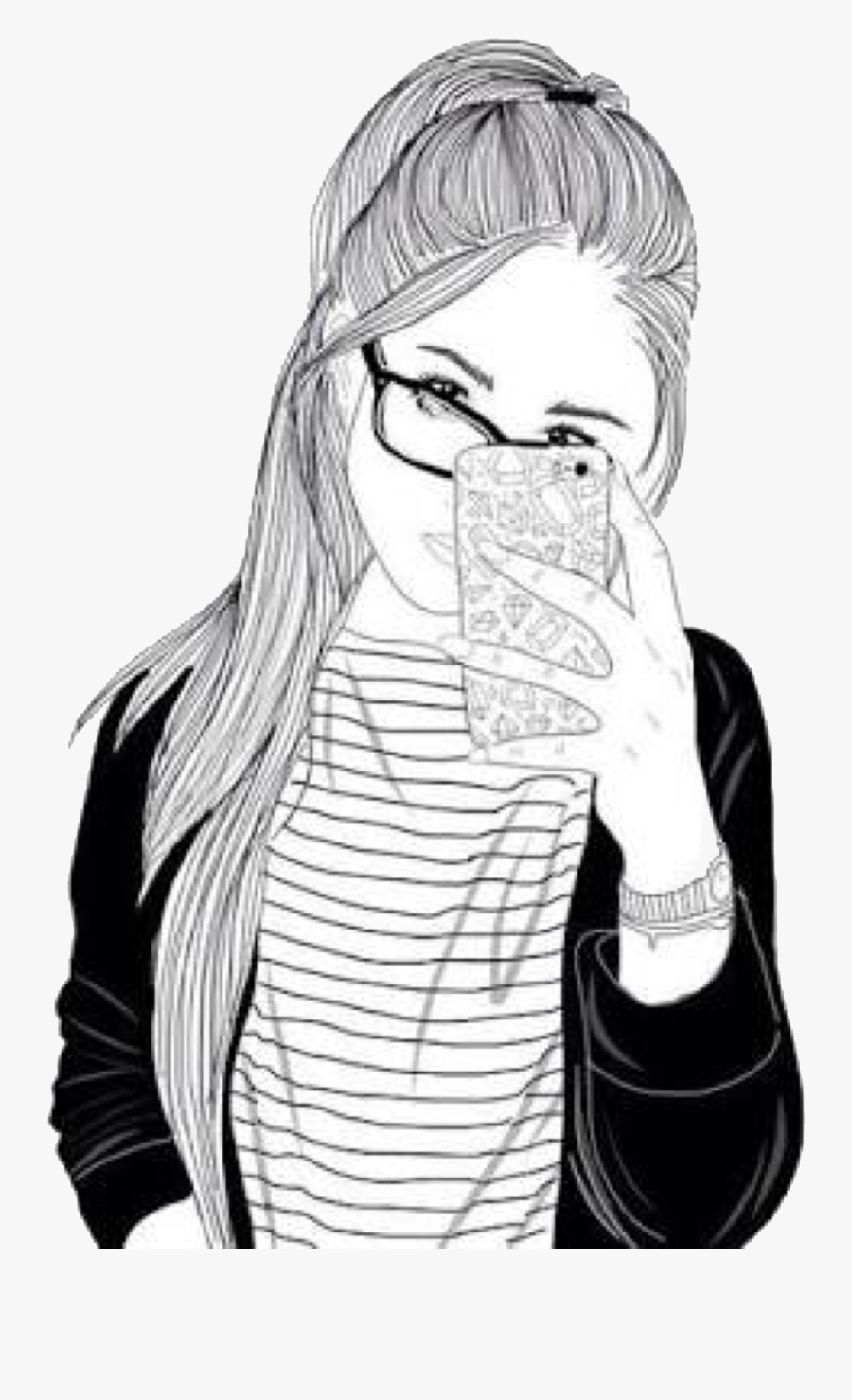 Mirrorselfie Girl Freetoedit - Drawing Of Girls With Starbucks, Transparent Clipart