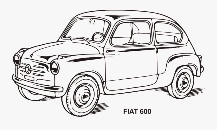 Transparent Old Cars Clipart - Fiat 600 Drawing, Transparent Clipart