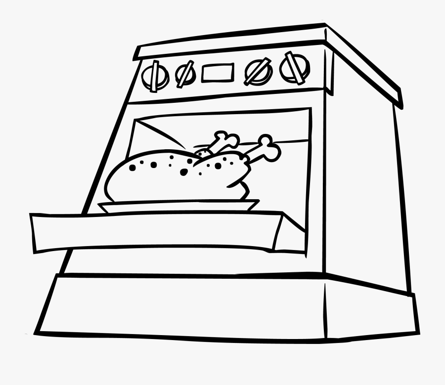 Oven Black And White Clipart - Roast In Oven Cartoon, Transparent Clipart