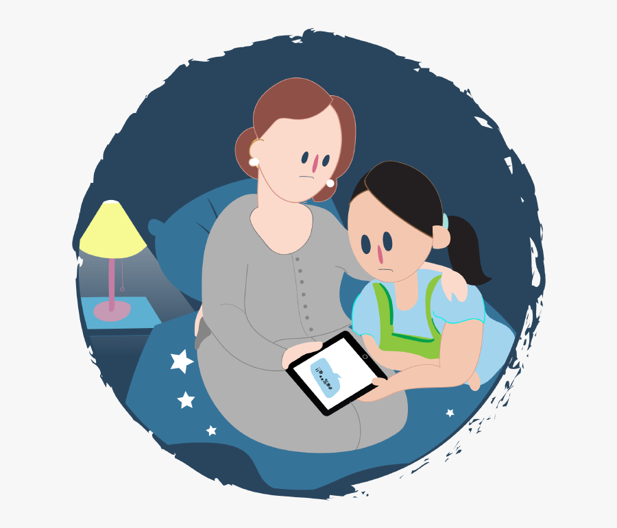Girl Showing Her Mum The Mean Messages On Her Ipad - Illustration, Transparent Clipart