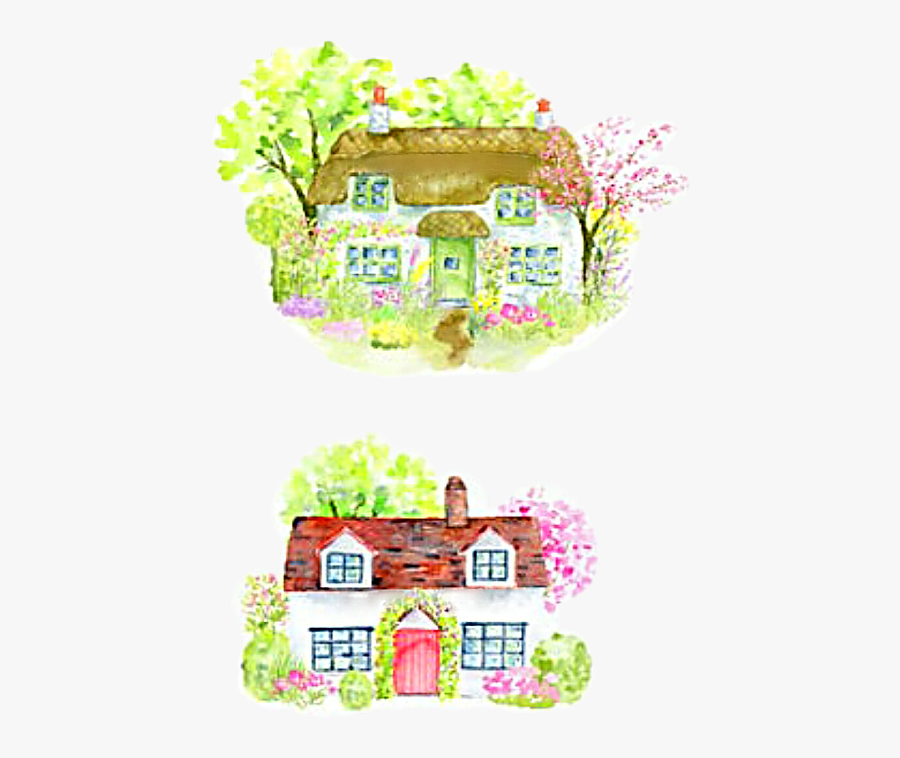 Freetoedit Watercolor Cottage Spring Summer, Transparent Clipart
