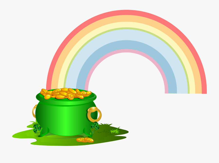 Green Pot Of Gold With Rainbow Png Clip Art Imageu200b - Transparent Background Rainbow With Pot Of Gold Clipart, Transparent Clipart
