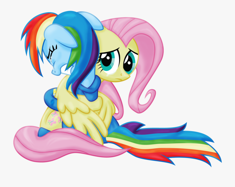Sadness Clipart Hug - Fluttershy Hugging Rainbow Dash, Transparent Clipart