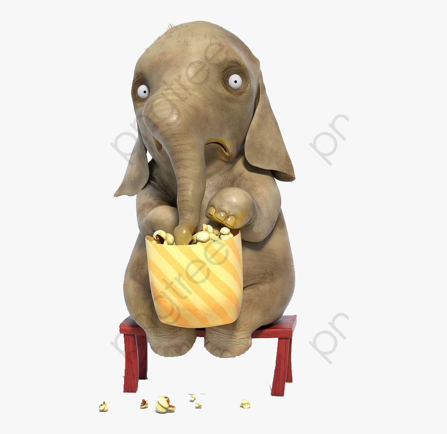 Baby Elephant Eating Popcorn - Portable Network Graphics, Transparent Clipart