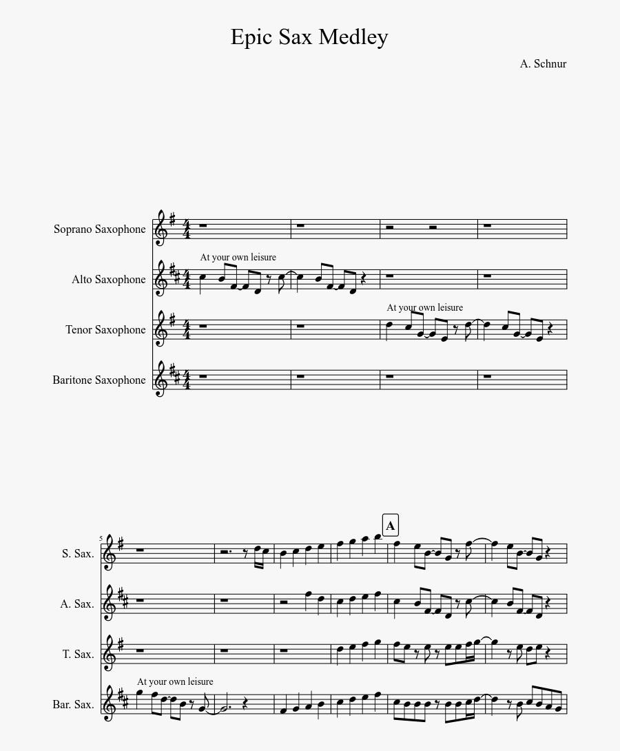Epic Sax Medley Sheet Music Composed By A - Sex Sax Guy Music For Tenor, Transparent Clipart