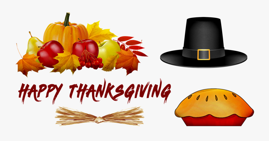 Happy Thanksgiving Pumpkin Pilgrim Hat Pie Fall - Fall Leaves And Pumpkin, Transparent Clipart