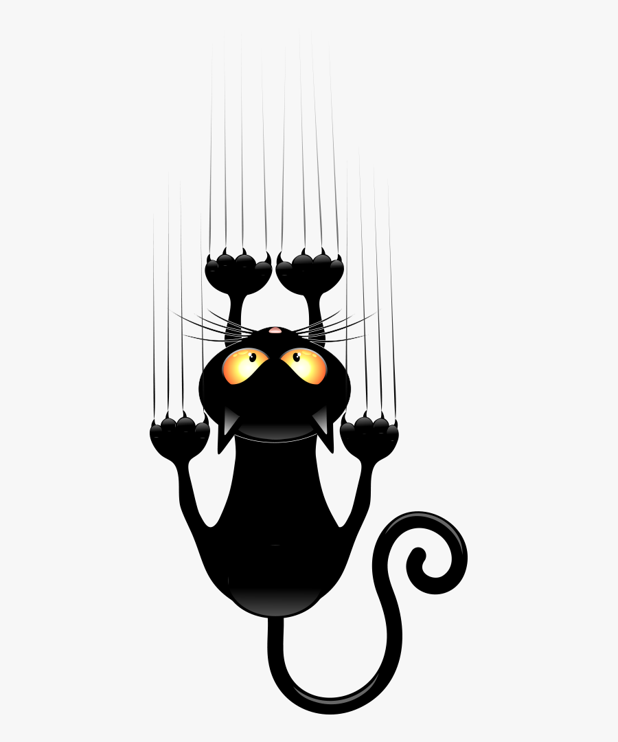 Cat Scratching Clip Art - Funny Black Cat Drawing, Transparent Clipart