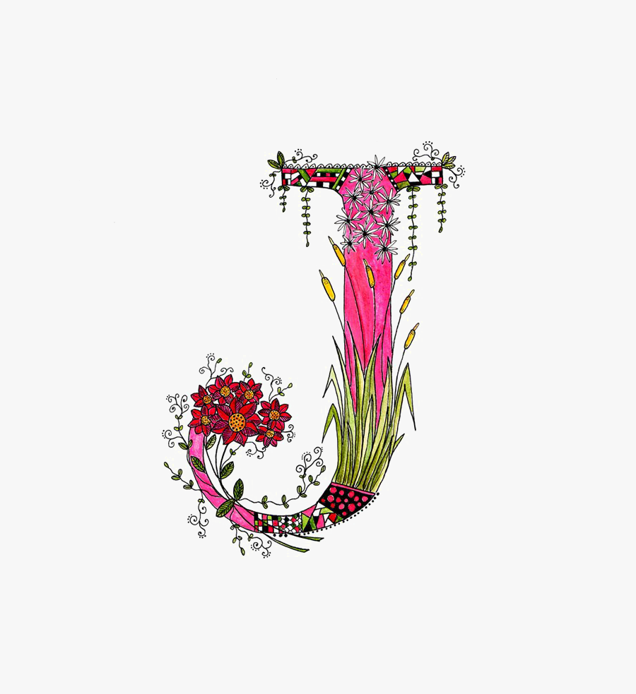 J Letter - Letter J With Flowers Png, Transparent Clipart