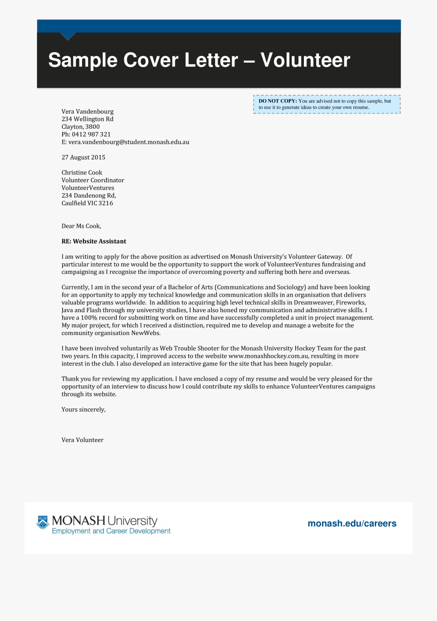 University Volunteer Cover Letter , Free Transparent ...