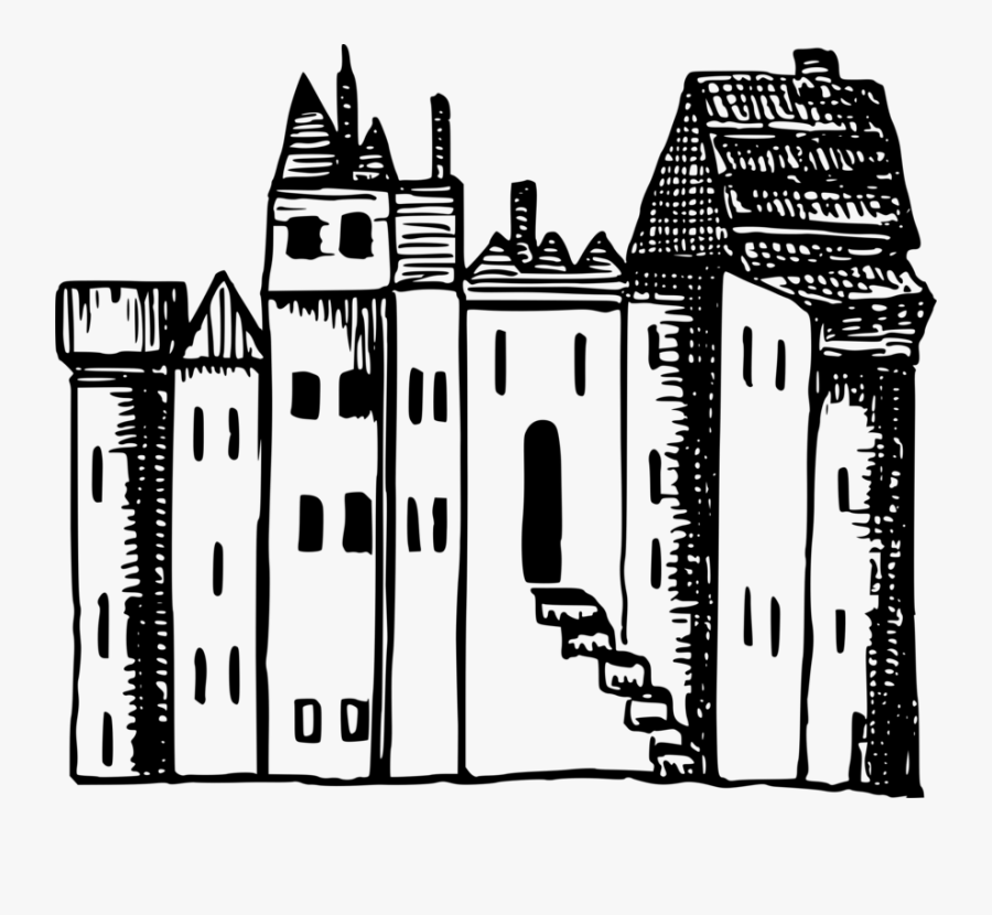 Building,monochrome Photography,text - Drawn Castle Png, Transparent Clipart