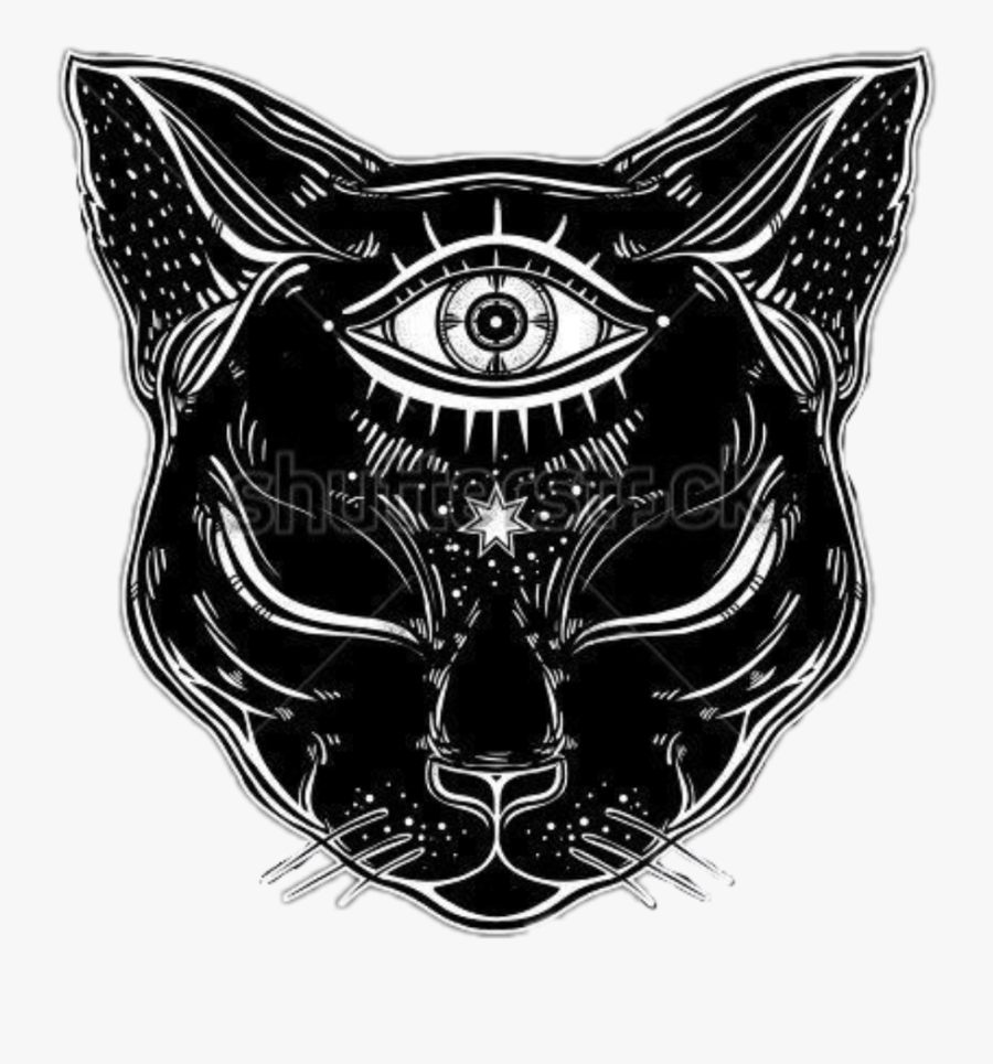 #eye #illuminati #cat #blackcat #blackandwhite #freetoedit - Third Eye Cat Tattoo, Transparent Clipart