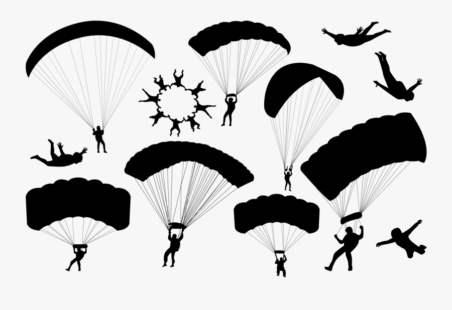 Skydiving Silhouettes Vector - Skydiving Png, Transparent Clipart