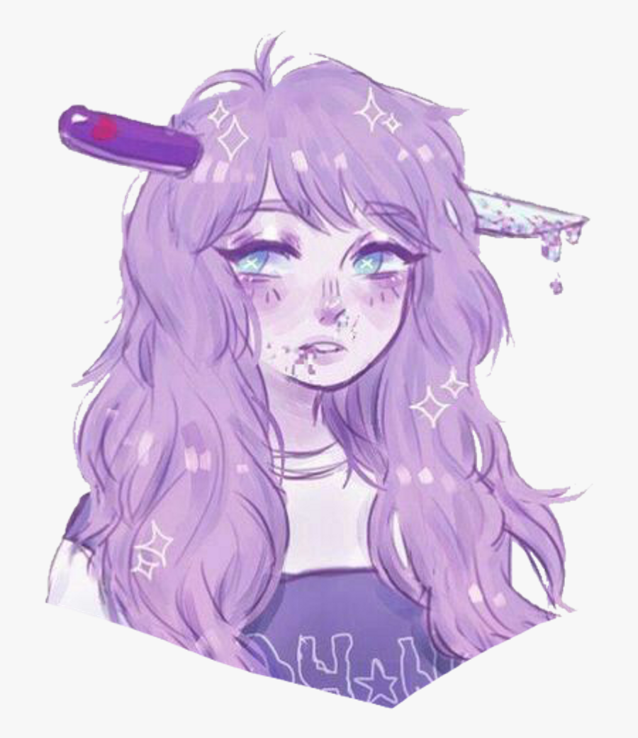 Drawn Khife Anime Girl - Pastel Purple Anime Girl, Transparent Clipart