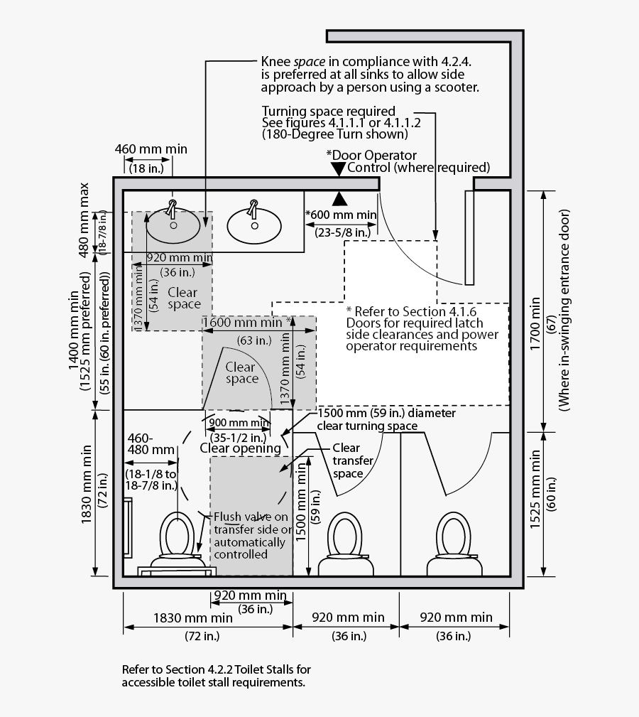 Figure 4 - 2 - 1 - 1 - Washroom Dimensions - Design - Barrier Free Washroom Obc, Transparent Clipart