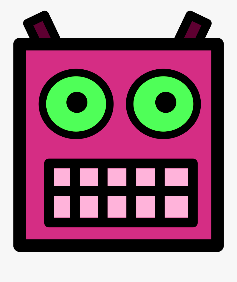Pink Or Plum Robot Face With Green Eyes - Robot Faces Clipart, Transparent Clipart