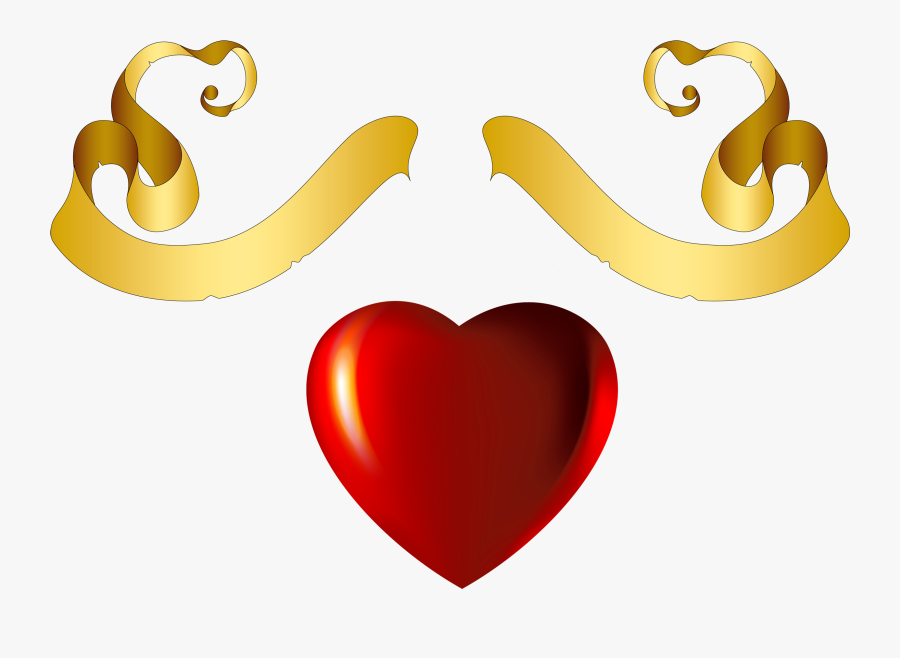 Free Png Heart With Gold Banner Element Png Images - Red And Gold Hearts, Transparent Clipart