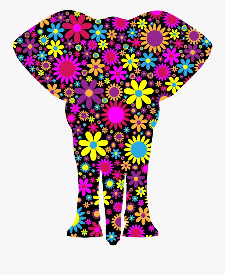Floralific Pattern Elephant Silhouette Clip Arts - Imagenes De Elefantes Con Flores, Transparent Clipart