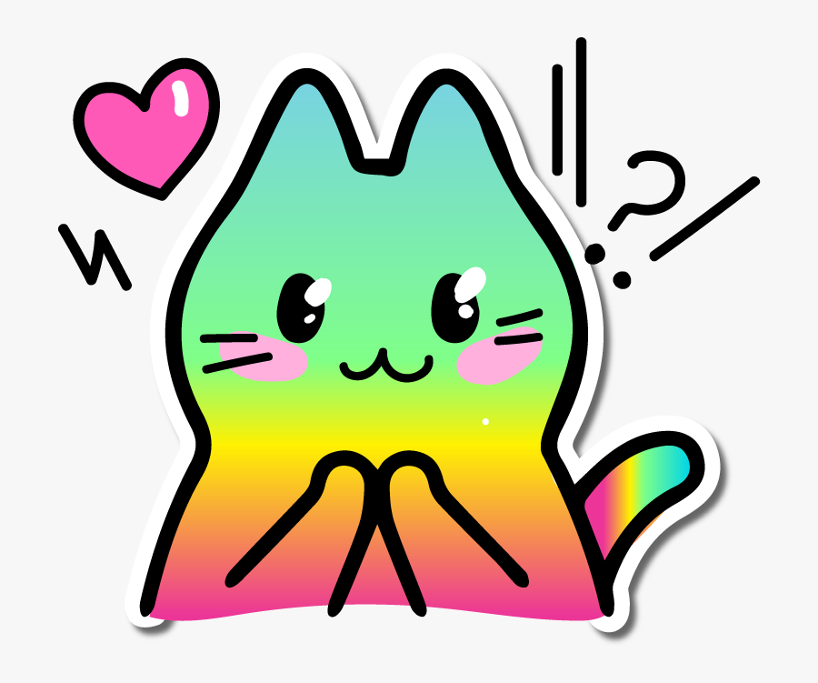 Colorful Cute Cat Meow Love Emjoi Sticker - Transparent Background Pretty Cat Clipart, Transparent Clipart
