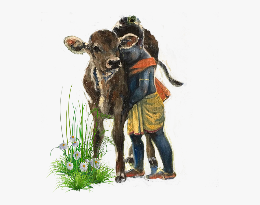 Krishna With Cow Painting, Transparent Clipart