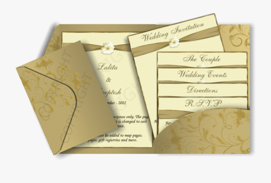 Free Png Download Gold Colour Wedding Invitation Card - Indian Wedding Invitation Card Design, Transparent Clipart