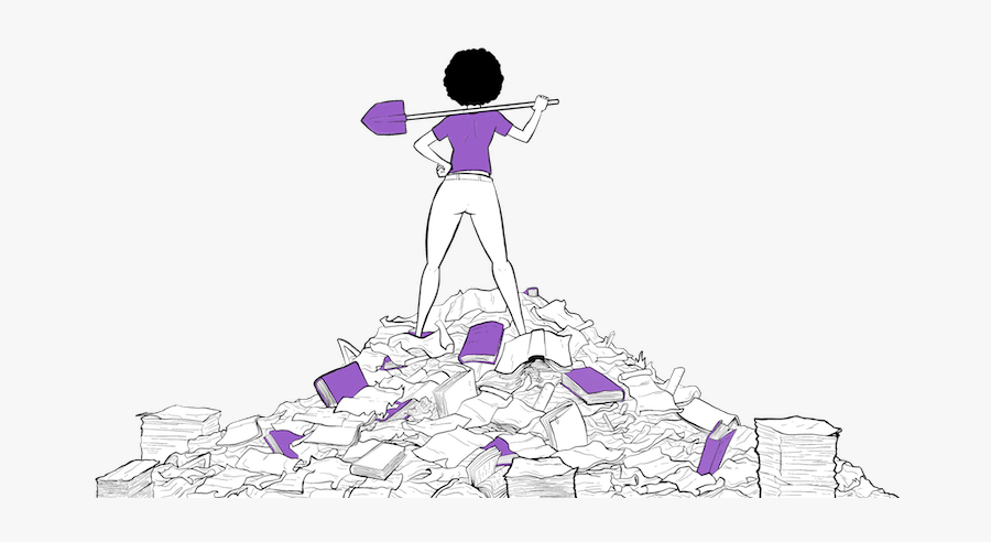 Student Holding A Shovel On A Pile Of Homework - Illustration, Transparent Clipart