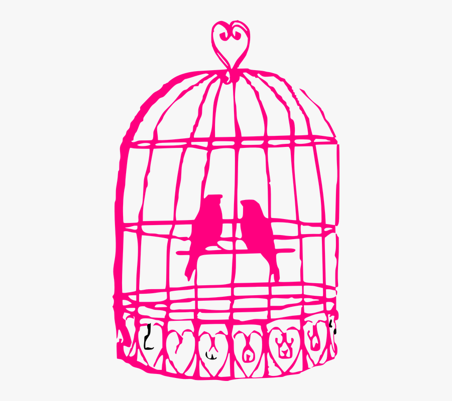 Cage, Birds, Animals, Couple, Heart, Hot, Love, Pink - Drawing Of Bird Cage, Transparent Clipart